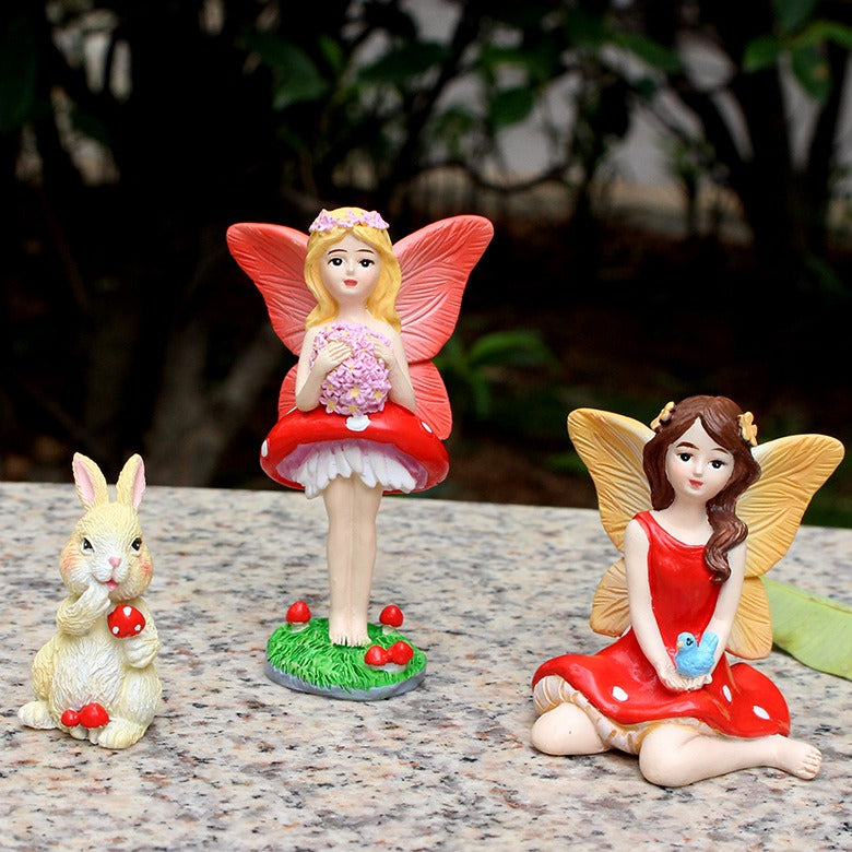 Creative resin elf statue with mushroom flower fairy ornaments