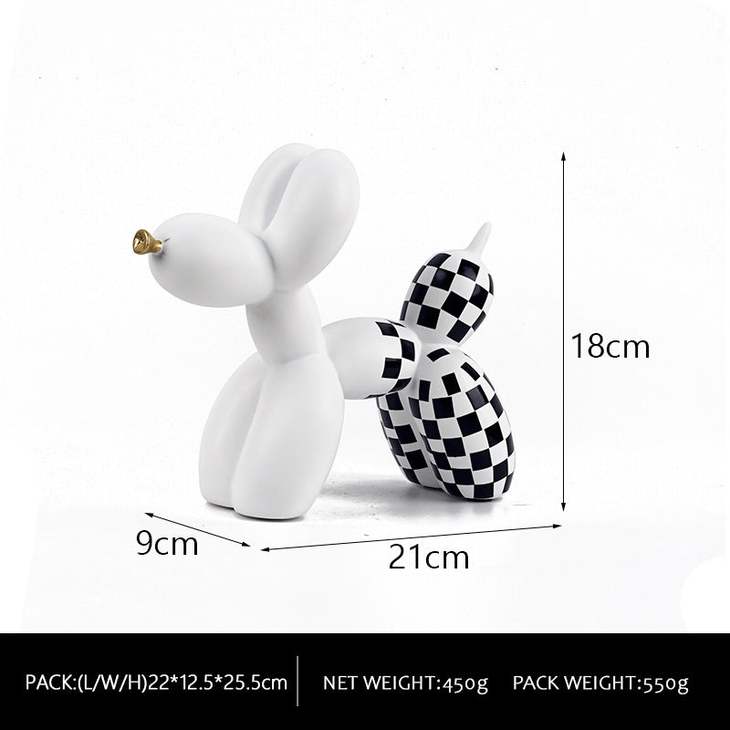 New black and white plaid balloon dog ornaments creative TV cabinet wine cabinet living room porch resin crafts