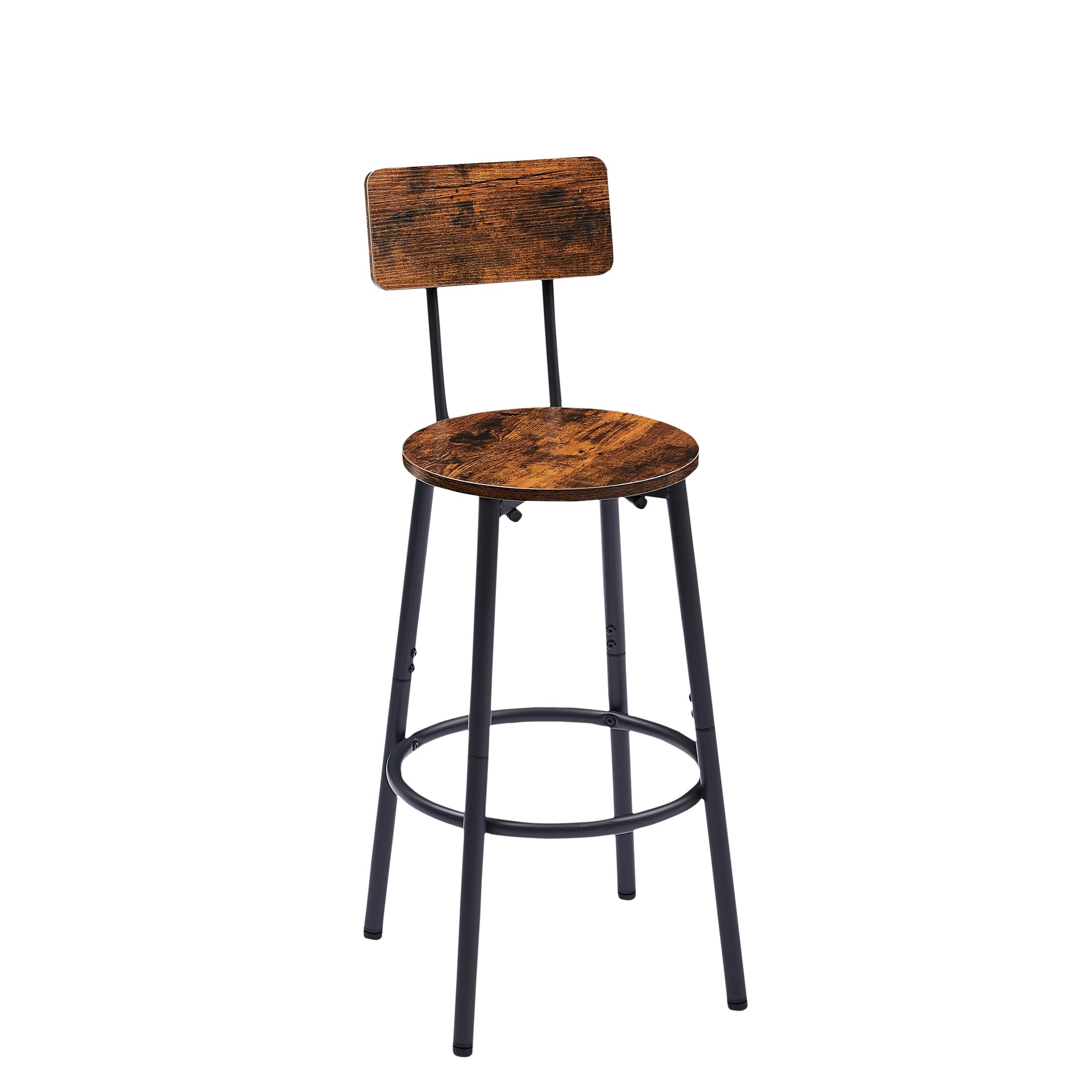 Round bar stool set with shelves stool with backrest Rustic Brown 23.6'' Dia x 35.4'' H