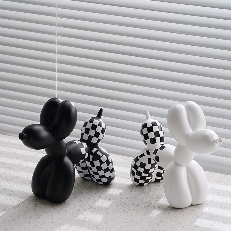 New black and white plaid balloon dog ornaments creative TV cabinet wine cabinet living room porch resin crafts