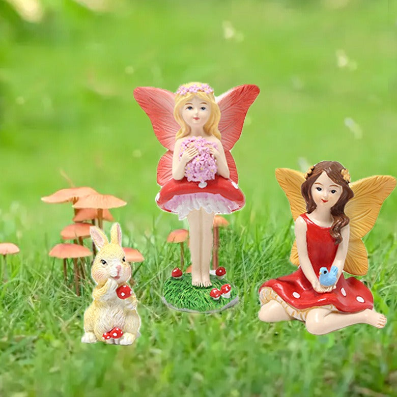 Creative resin elf statue with mushroom flower fairy ornaments