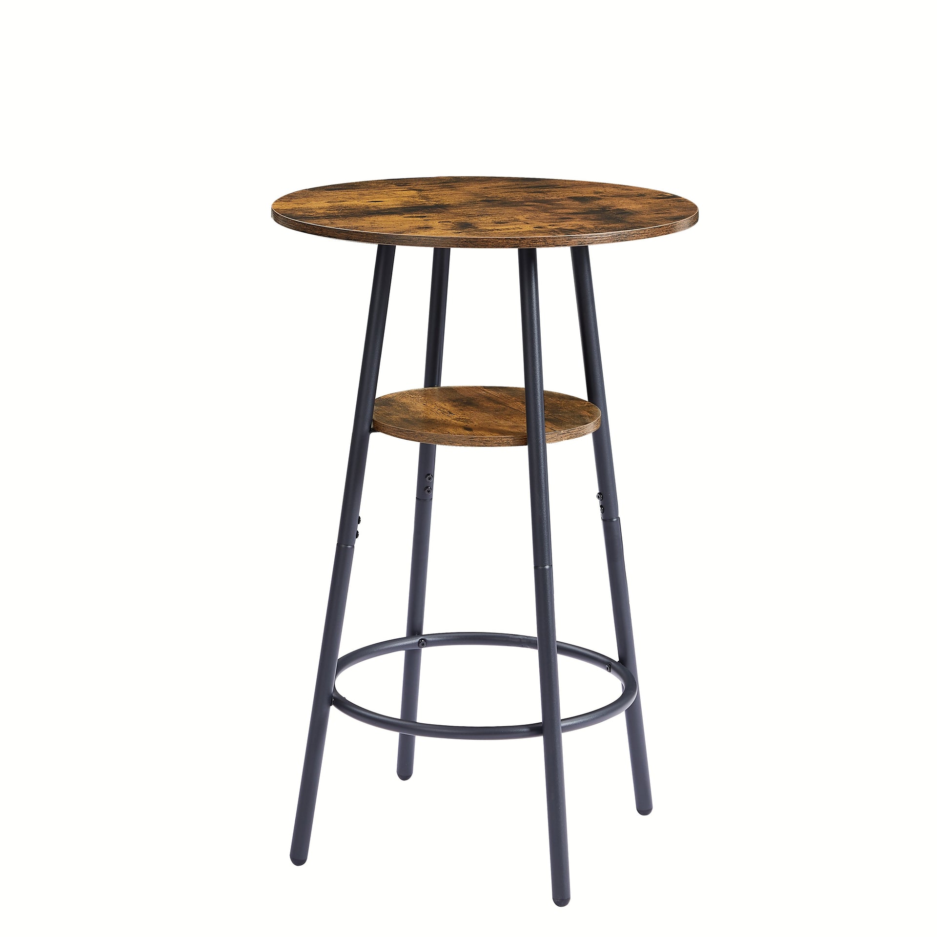 Round bar stool set with shelves stool with backrest Rustic Brown 23.6'' Dia x 35.4'' H