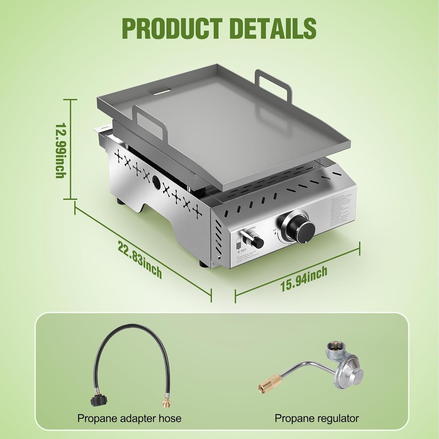 3 Burners Portable Propane Griddle,25 inch Stainless Steel Gas Grill,24,000 BTU Table Top Grill TG0130C
