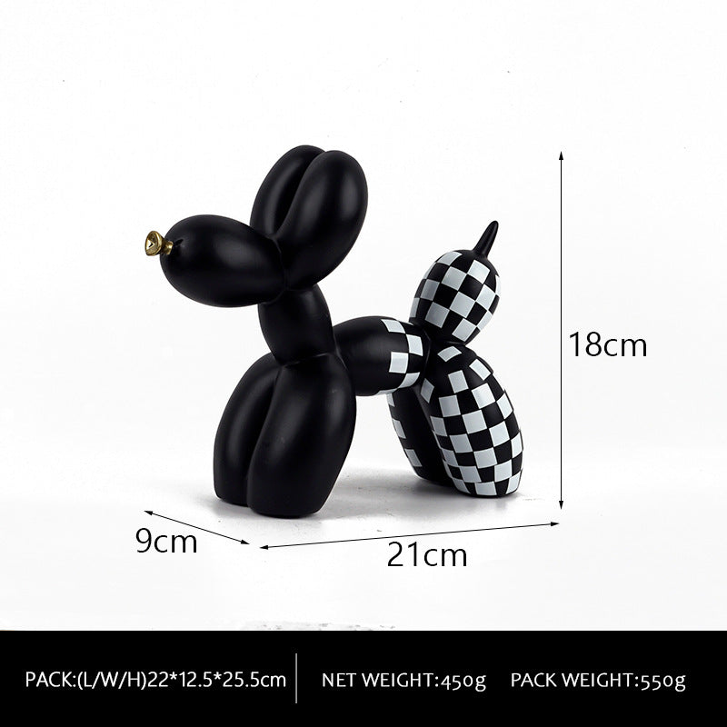 New black and white plaid balloon dog ornaments creative TV cabinet wine cabinet living room porch resin crafts