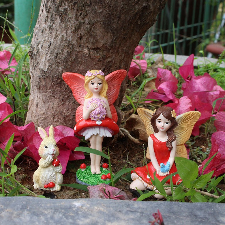 Creative resin elf statue with mushroom flower fairy ornaments