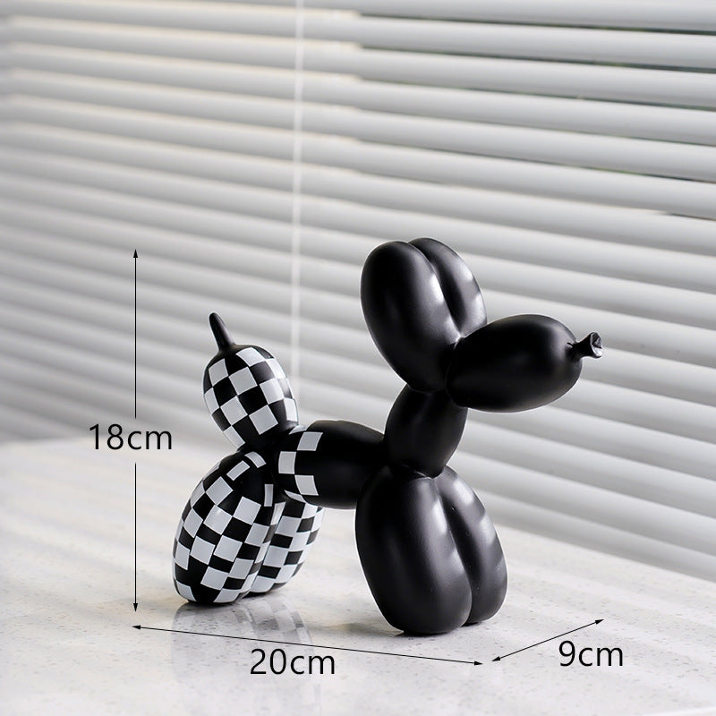 New black and white plaid balloon dog ornaments creative TV cabinet wine cabinet living room porch resin crafts