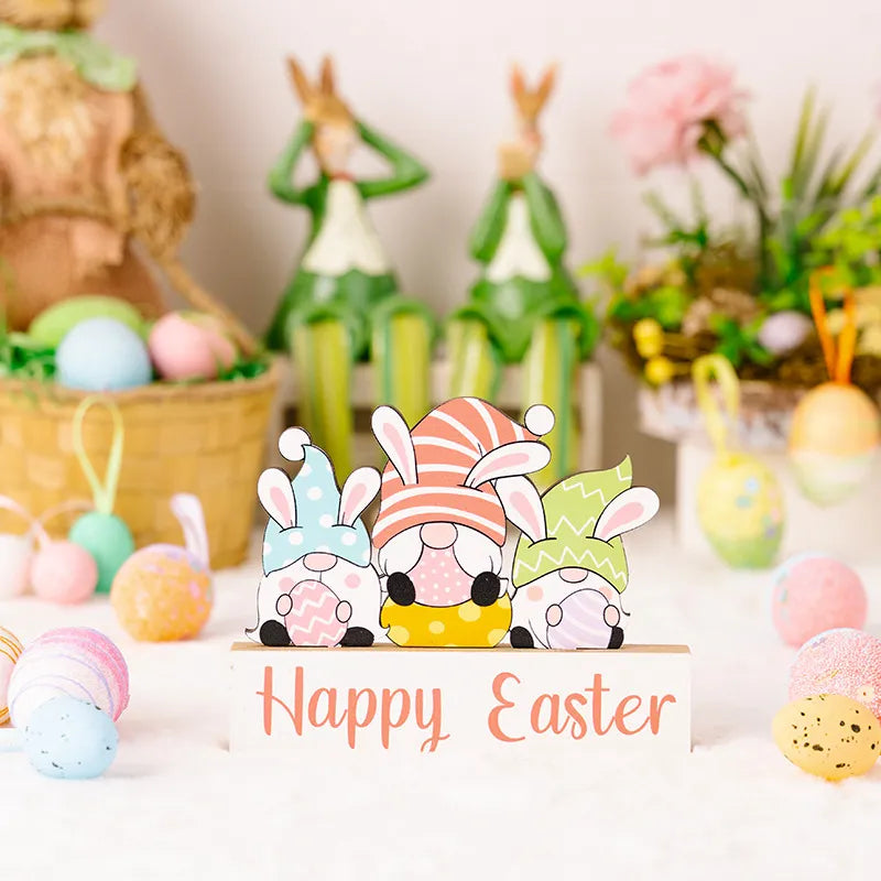 Easter Decoration Supplies Easter Rabbit Flower Hugging Wooden Ornament Rabbit Dwarf Desktop Decoration