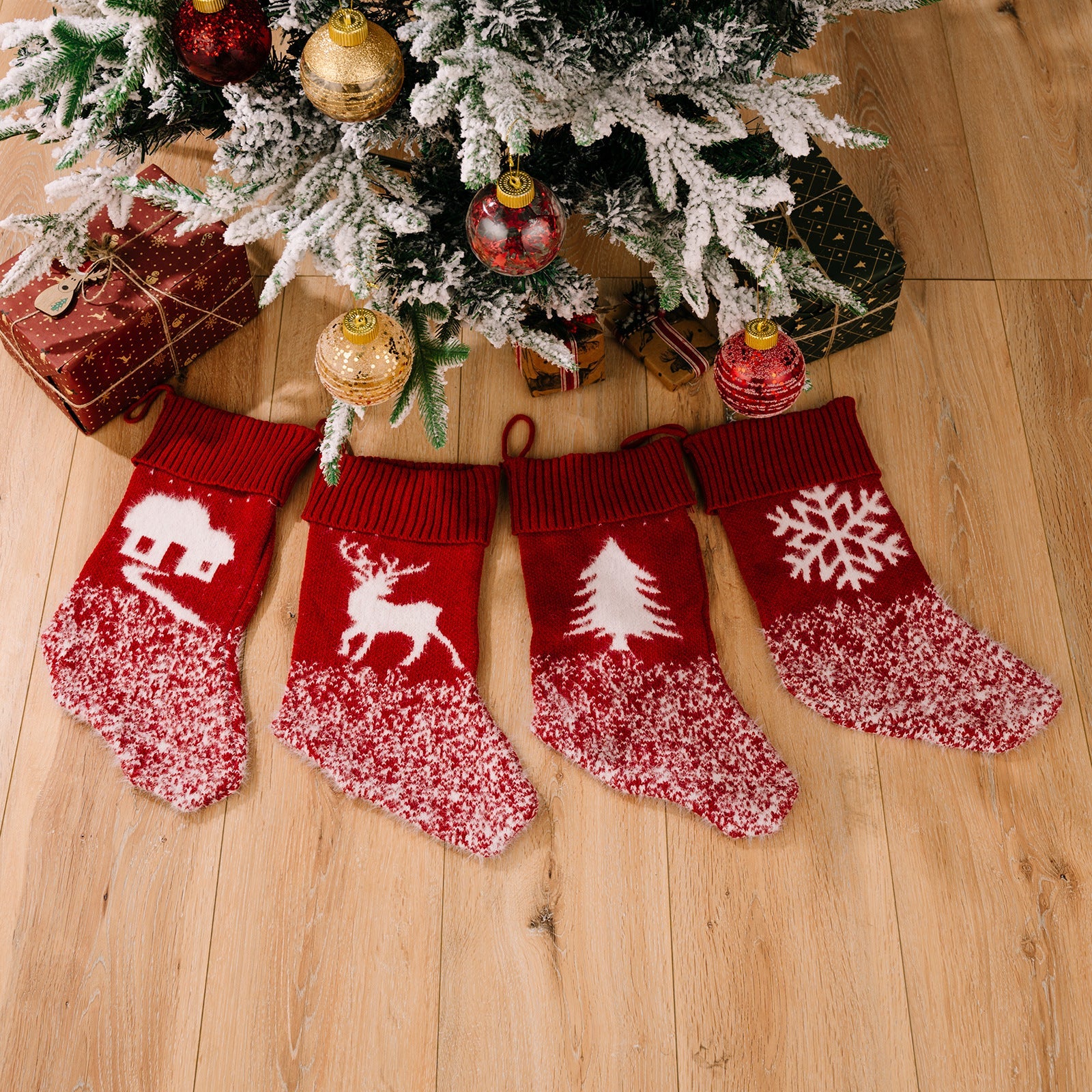 Christmas decoration products, knitted velvet, Christmas socks, snowflake red gift socks, gift bags