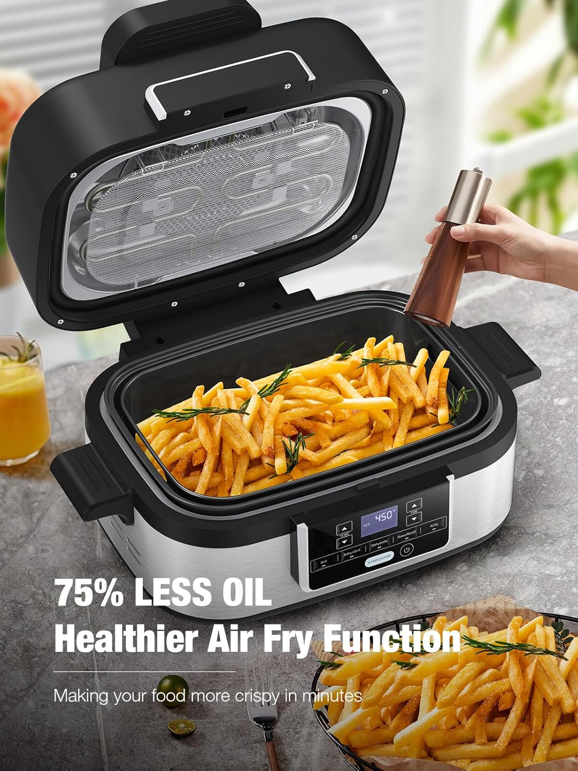 5-IN-1 5QT Indoor Air Fry, Crisps, Roasts, Reheats, & Dehydrates, for Quick, Easy Meals,Nonstick,Black