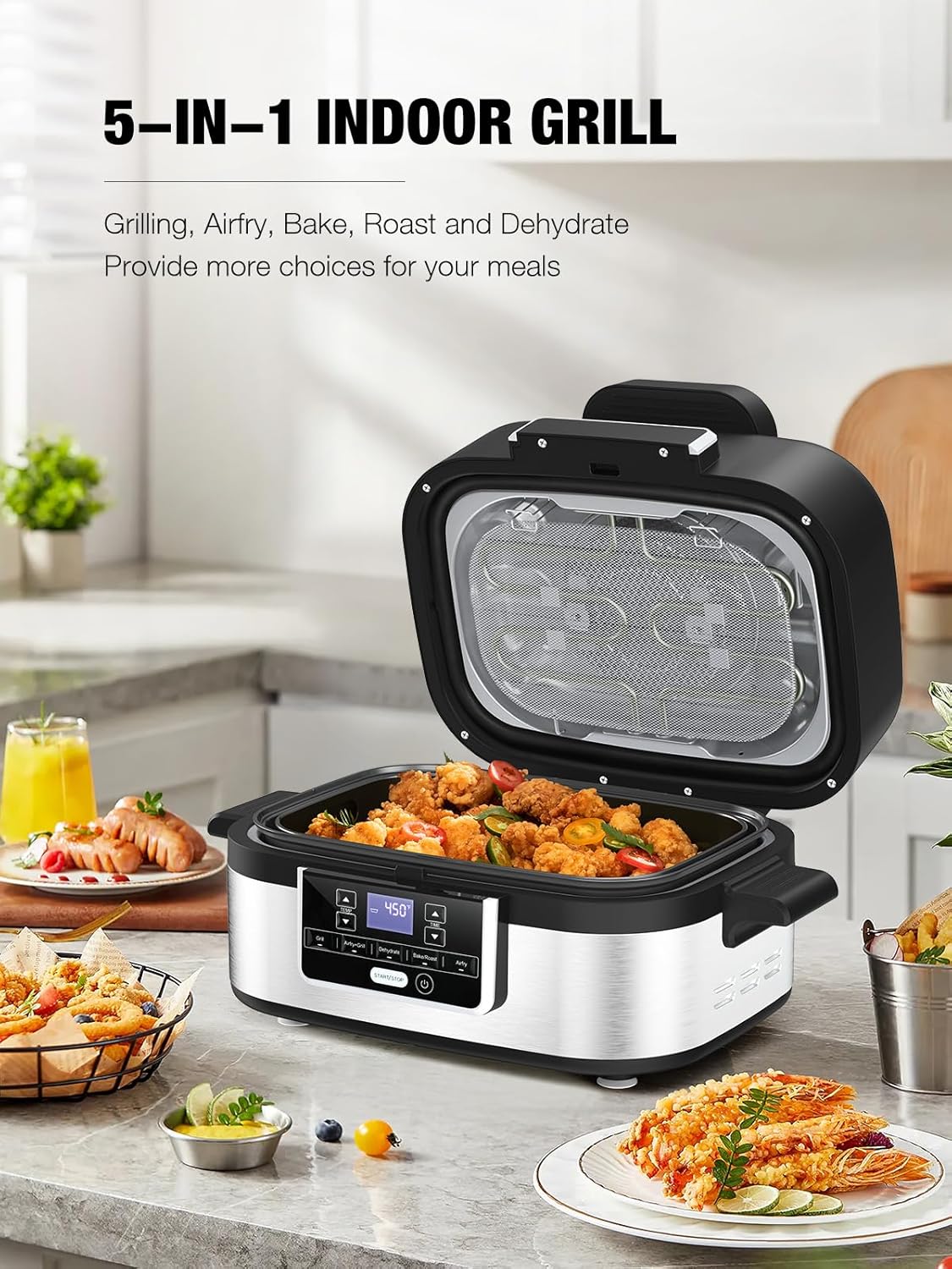 5-IN-1 5QT Indoor Air Fry, Crisps, Roasts, Reheats, & Dehydrates, for Quick, Easy Meals,Nonstick,Black