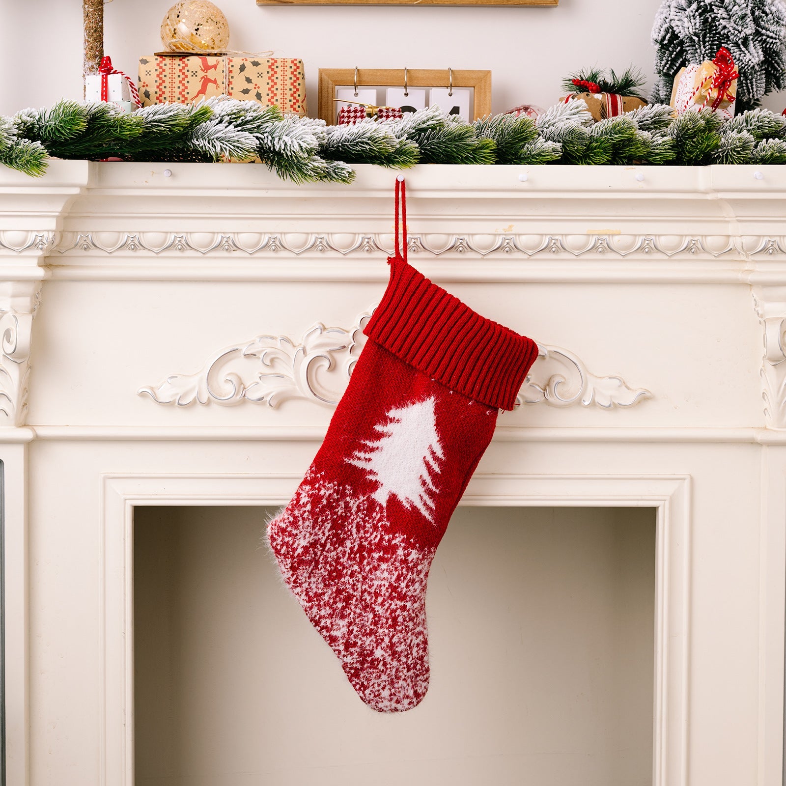 Christmas decoration products, knitted velvet, Christmas socks, snowflake red gift socks, gift bags