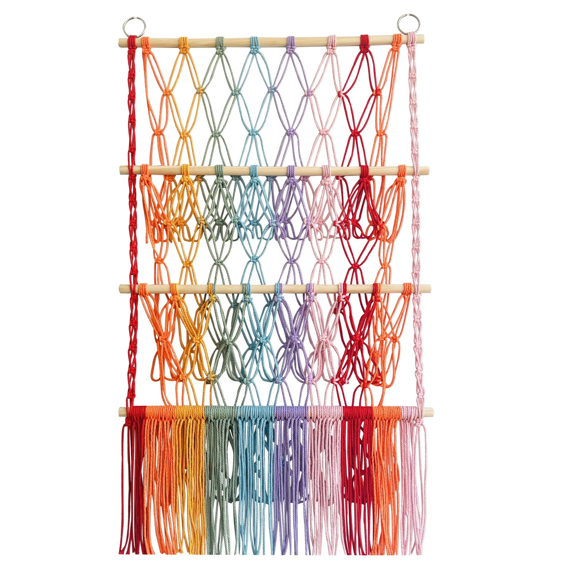 Simple decoration of shelves for children's rooms book ornaments wooden sticks 3-layer plush Bohemian toy storage net bag