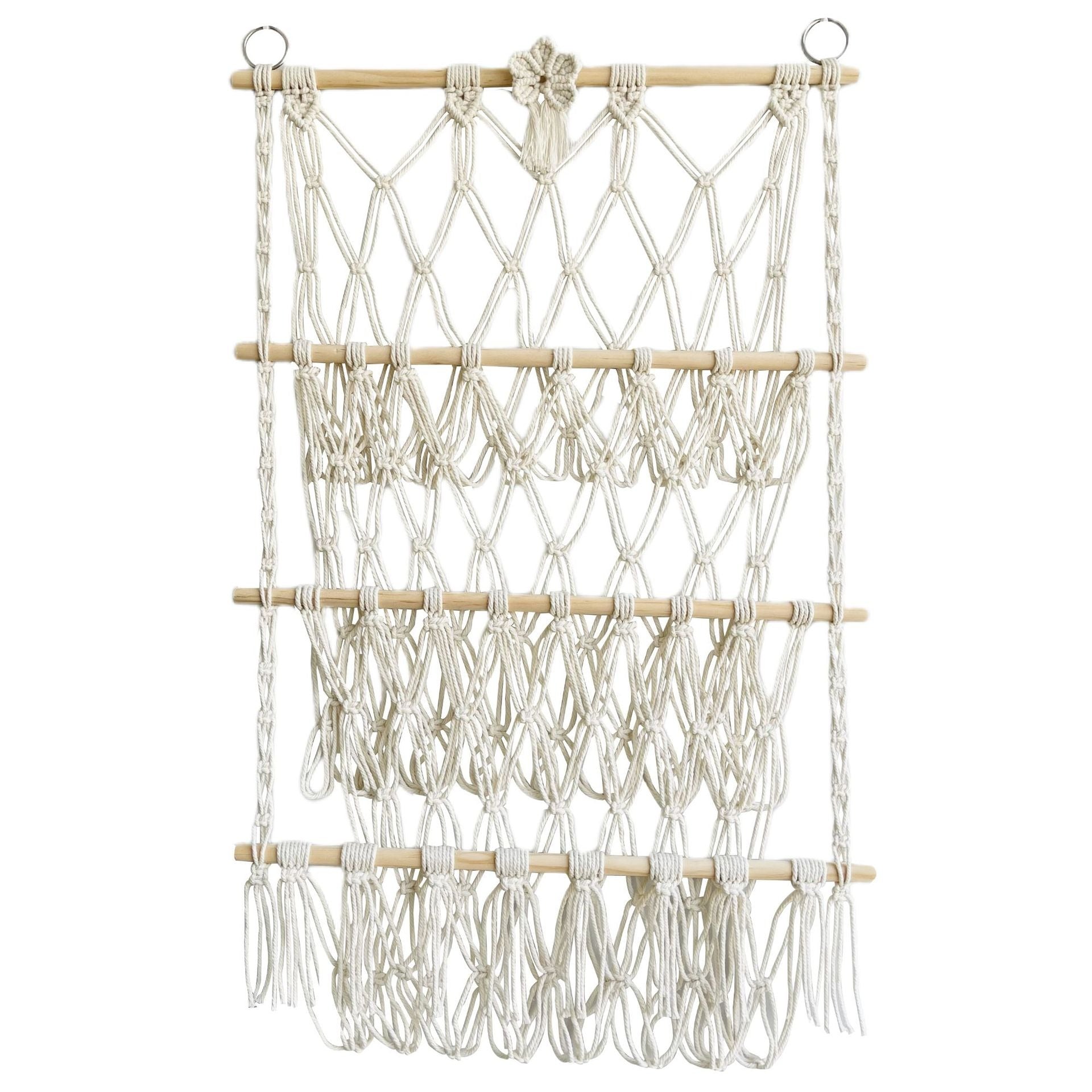 Simple decoration of shelves for children's rooms book ornaments wooden sticks 3-layer plush Bohemian toy storage net bag
