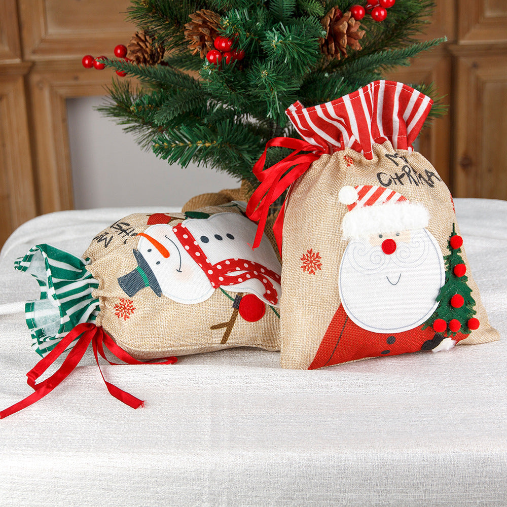 Christmas decorations, burlap gift bags, candy bags, apple bags, cartoon Christmas gift bags