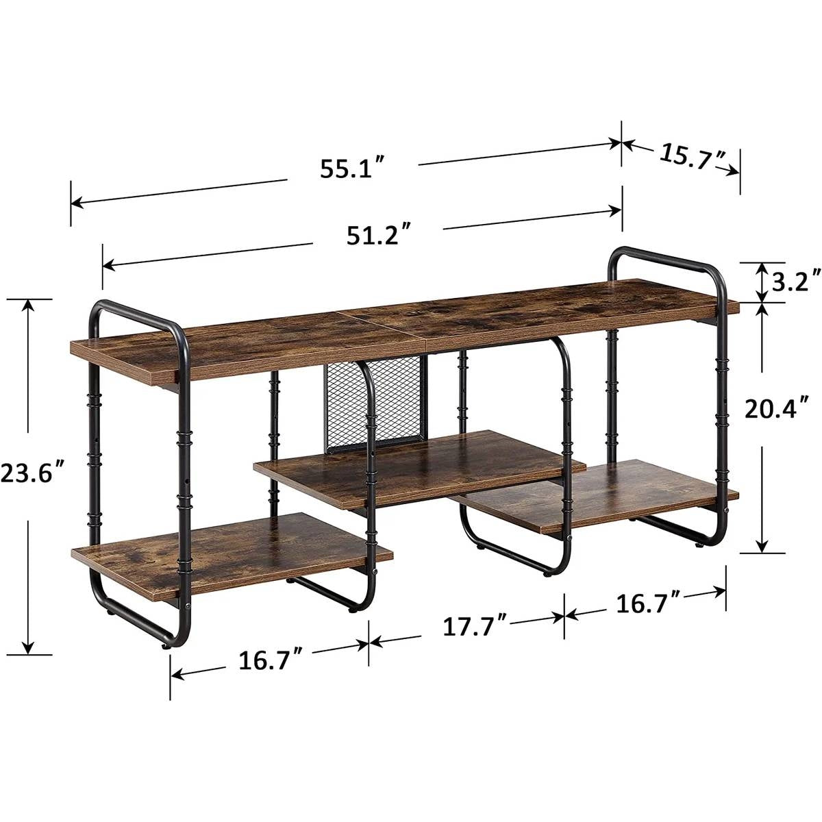 Modern Industrial Metal Wood Entertainment Center TV Stand for TV up to 60-inch