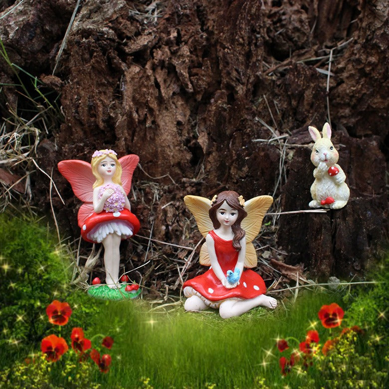 Creative resin elf statue with mushroom flower fairy ornaments