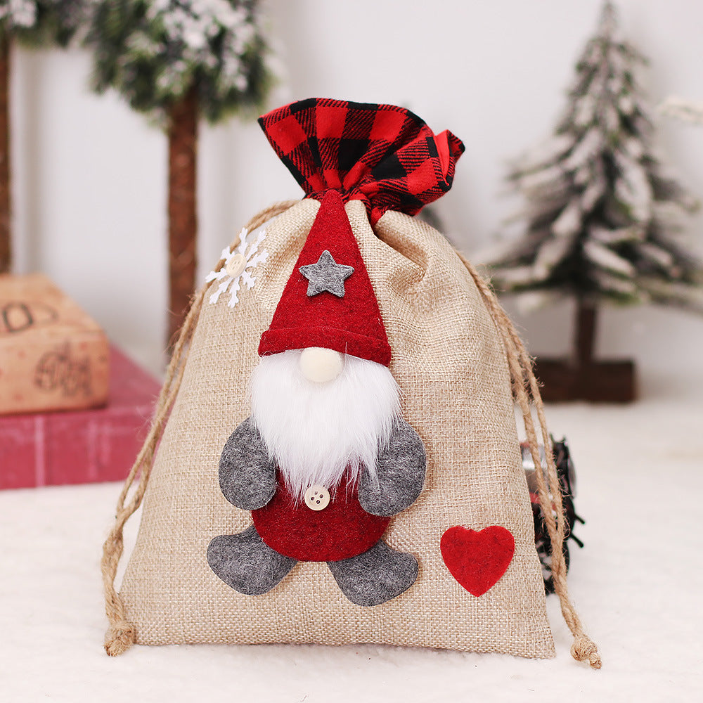 Christmas Decorations Cartoon Linen Drawstring Faceless Doll Candy Bag Forester Apple Bag Doll Gift Bag