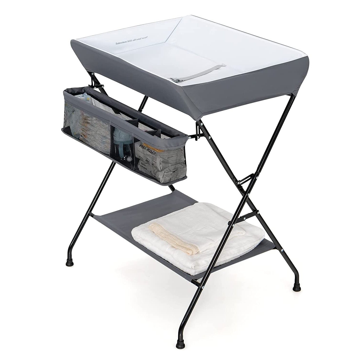 Grey Folding Wide Nursery Diaper Baby Changing Table
