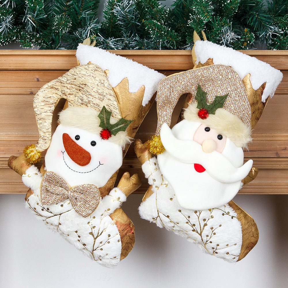 Christmas Decorative Socks Gift Bag Candy Bag Jewelry Gold 3D Christmas Socks Gift Bag