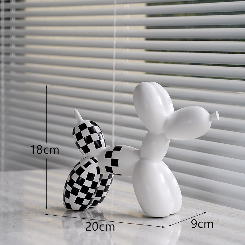 New black and white plaid balloon dog ornaments creative TV cabinet wine cabinet living room porch resin crafts
