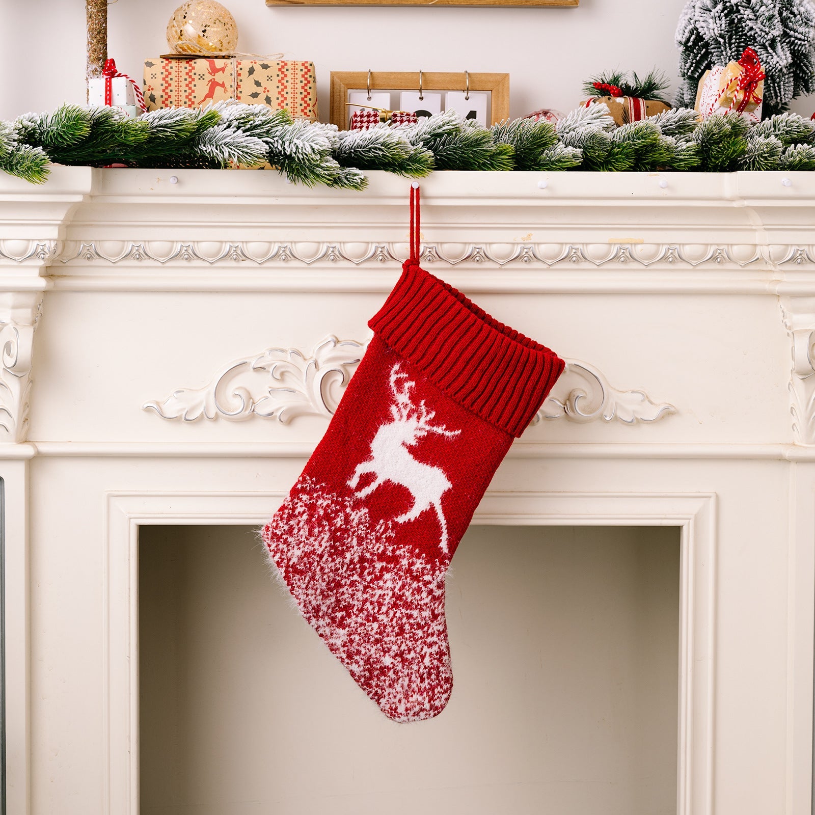 Christmas decoration products, knitted velvet, Christmas socks, snowflake red gift socks, gift bags