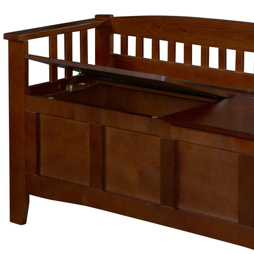 Split Seat Storage Accent Bench in Walnut Wood Finish