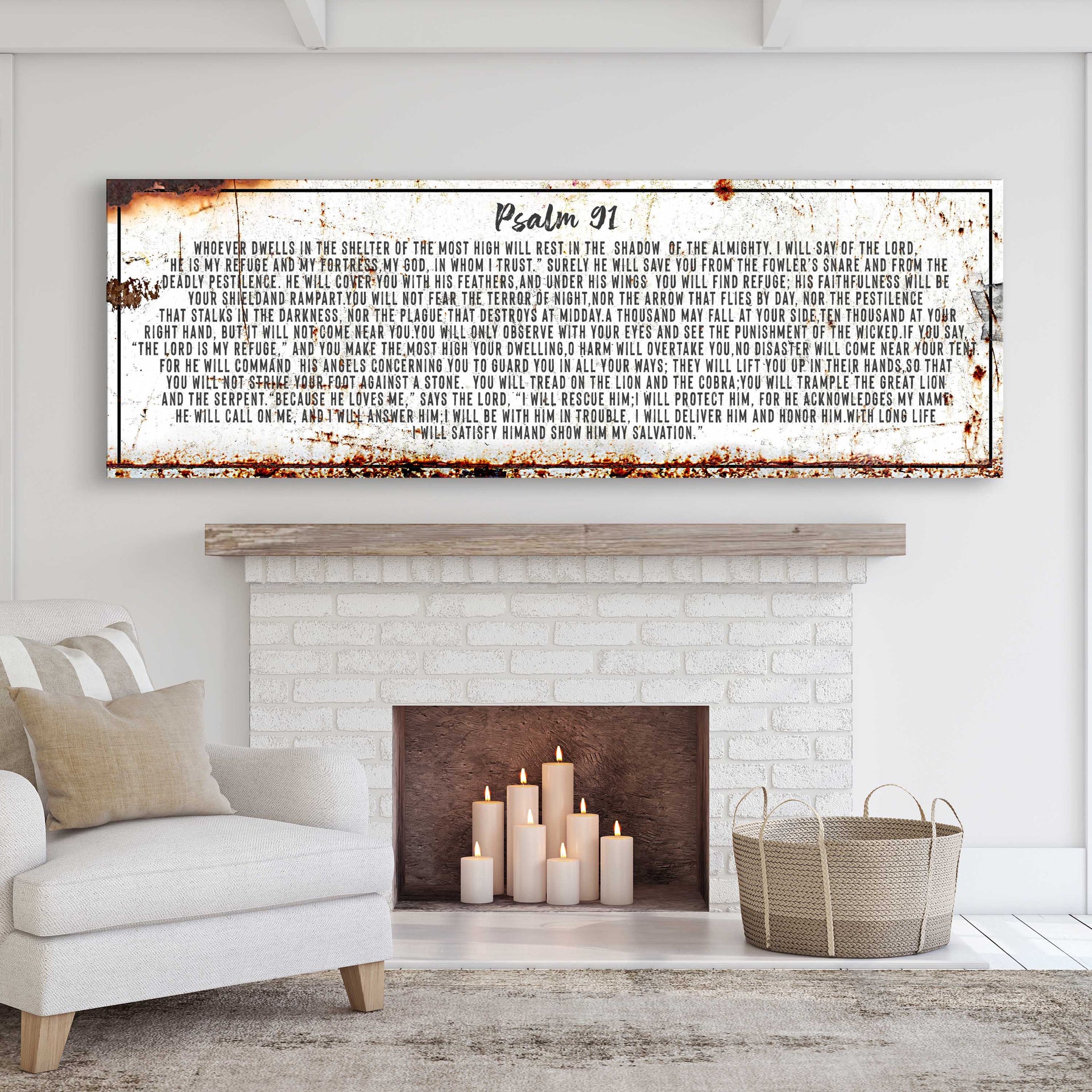 Psalm 91: He Is My Refuge β Rustic Christian Wall Art for Living Room, Religious Decor for Home