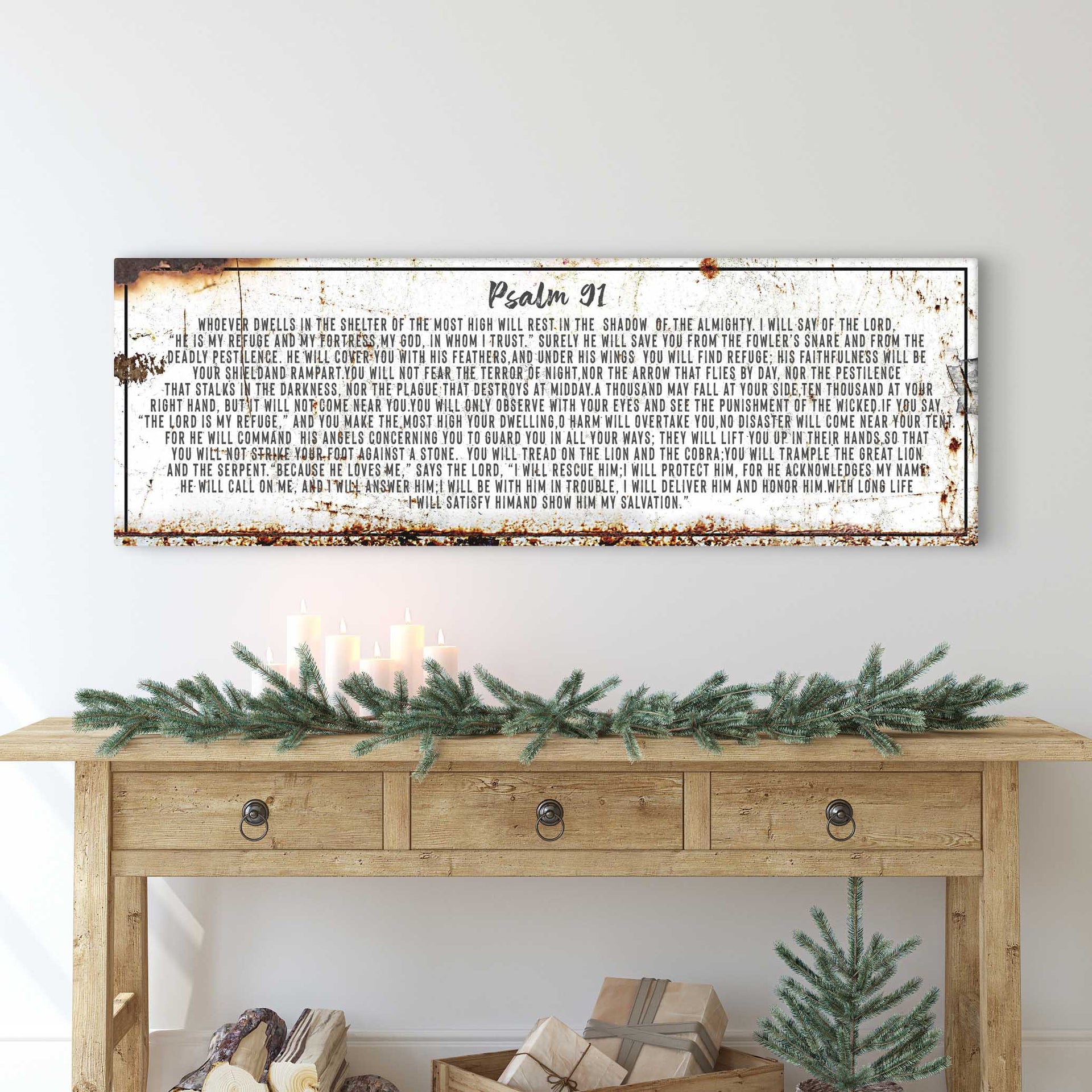 Psalm 91: He Is My Refuge β Rustic Christian Wall Art for Living Room, Religious Decor for Home