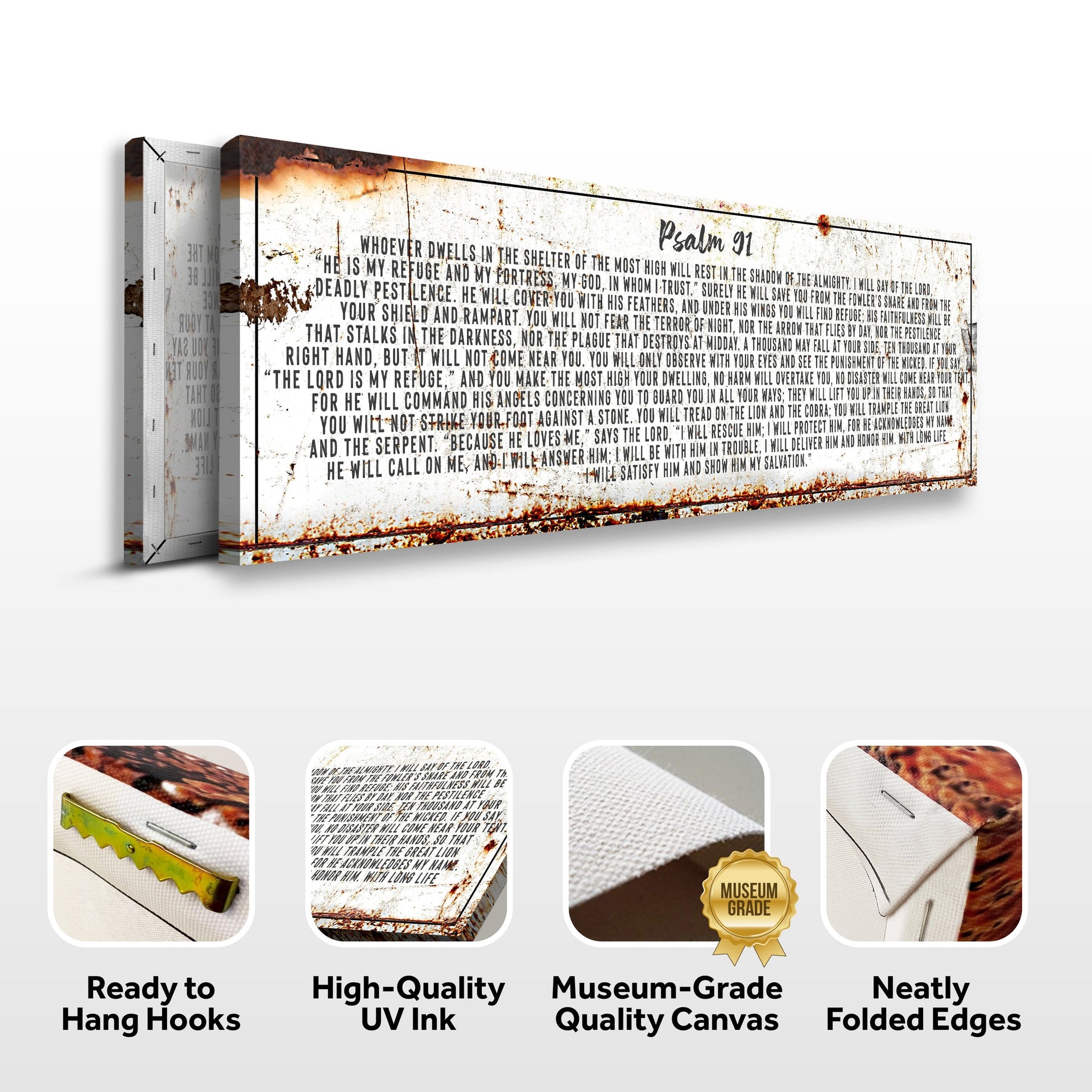 Psalm 91: He Is My Refuge β Rustic Christian Wall Art for Living Room, Religious Decor for Home