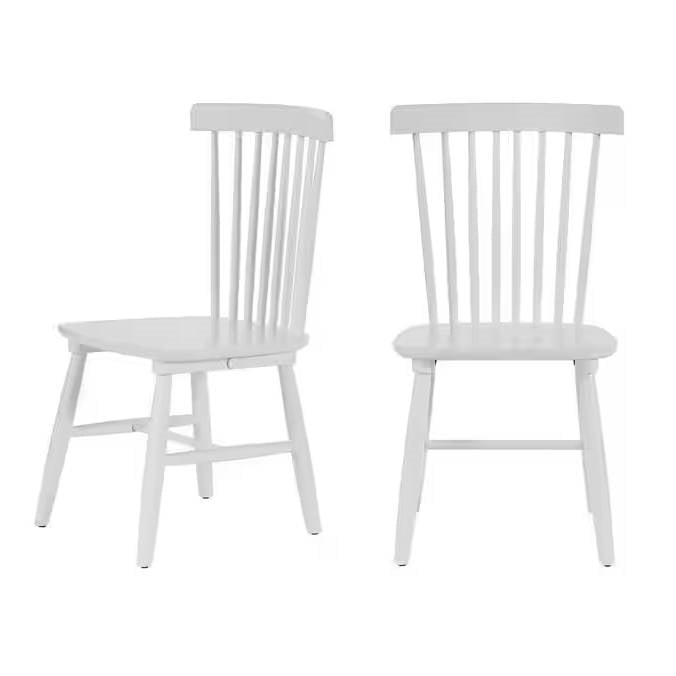 Set of 2 Classic Spindle Back White Solid Wood Dining Chair