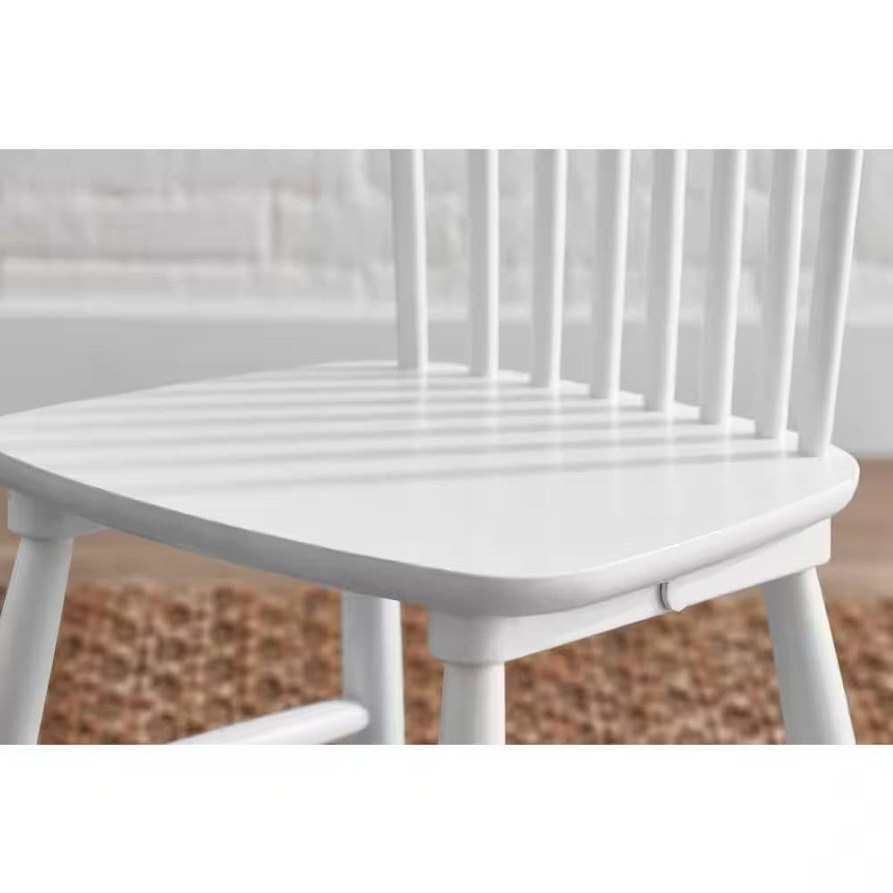 Set of 2 Classic Spindle Back White Solid Wood Dining Chair