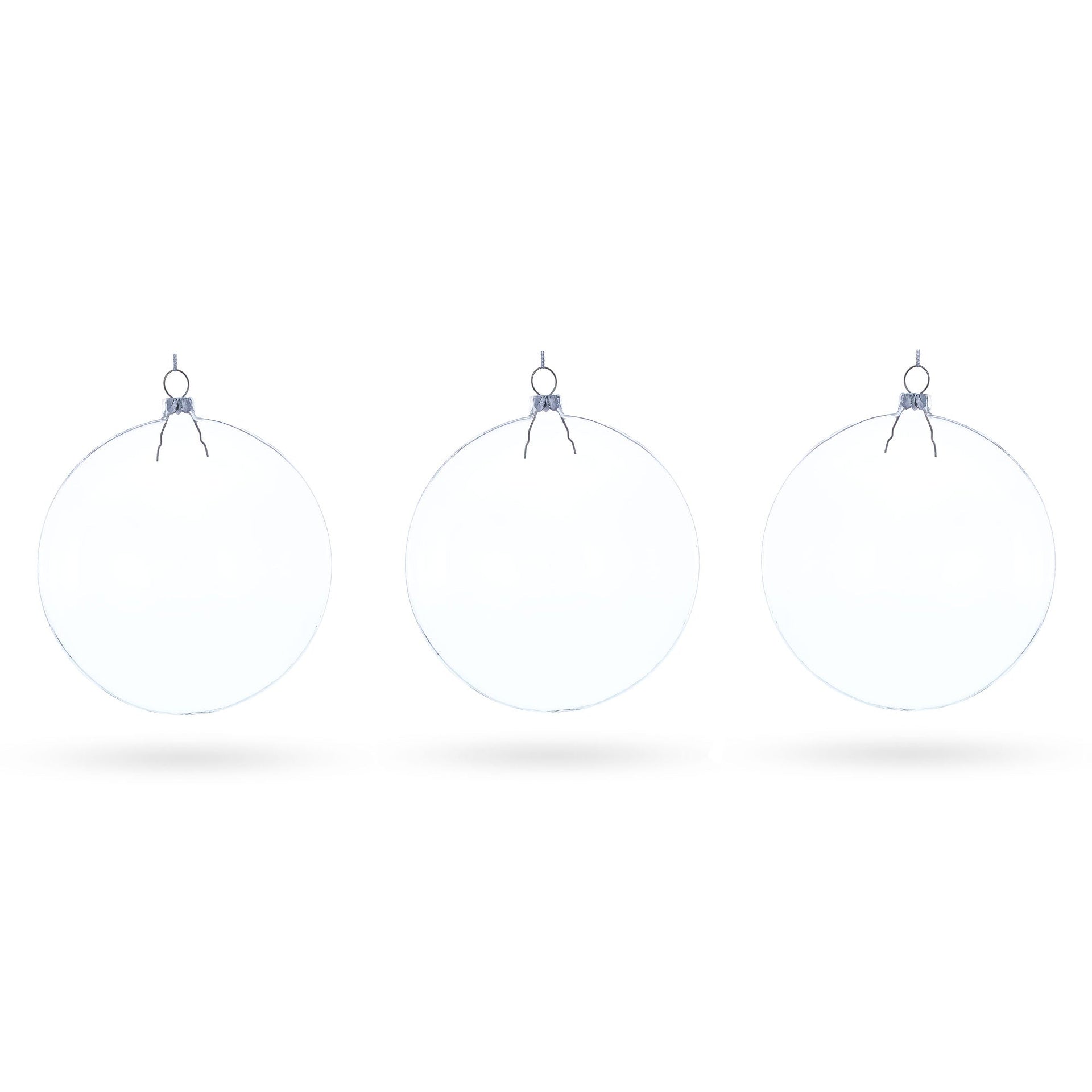Set of 3 Flat Disc Clear Glass Christmas Ornaments 5.4 Inches (140 mm)
