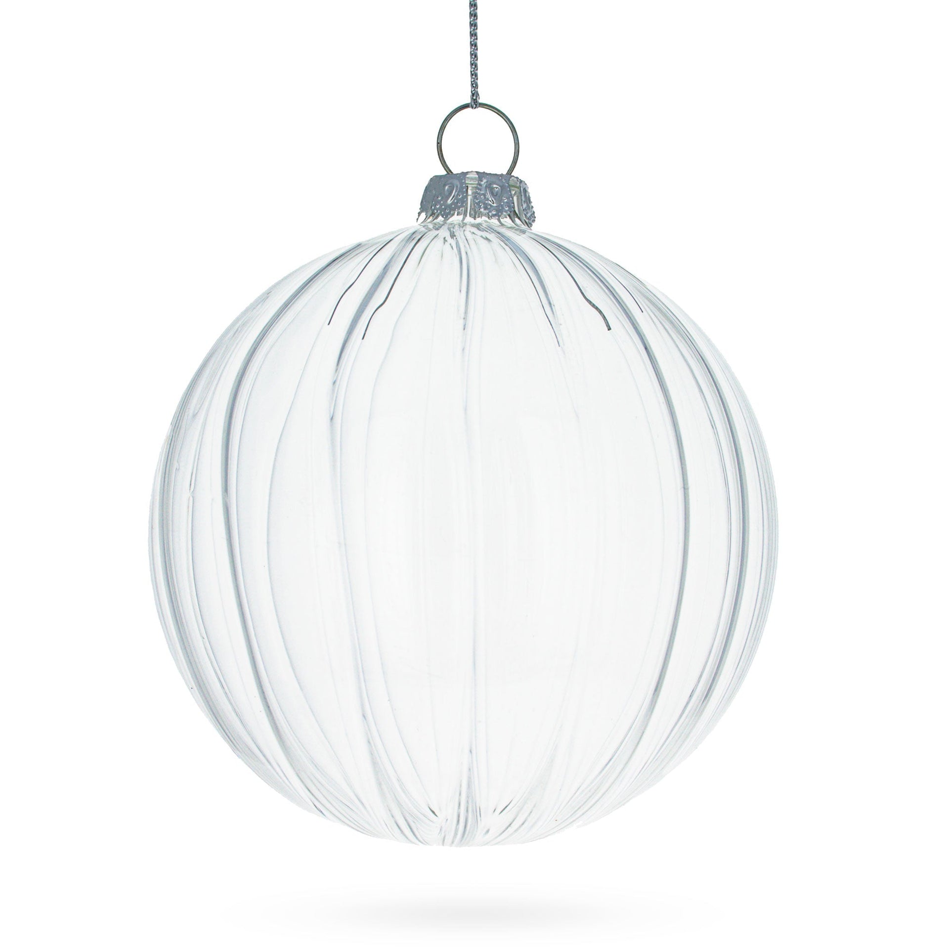 Elegant Set of 3 Striped Clear Glass Ball Christmas Ornaments 3.5 Inches
