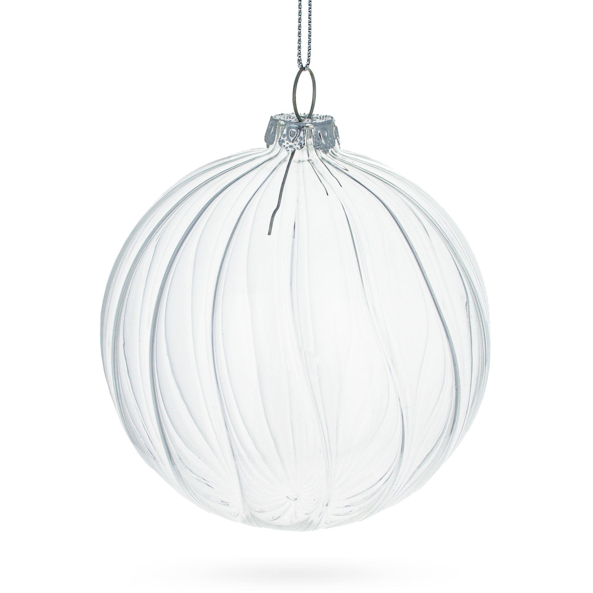 Elegant Set of 3 Striped Clear Glass Ball Christmas Ornaments 3.5 Inches