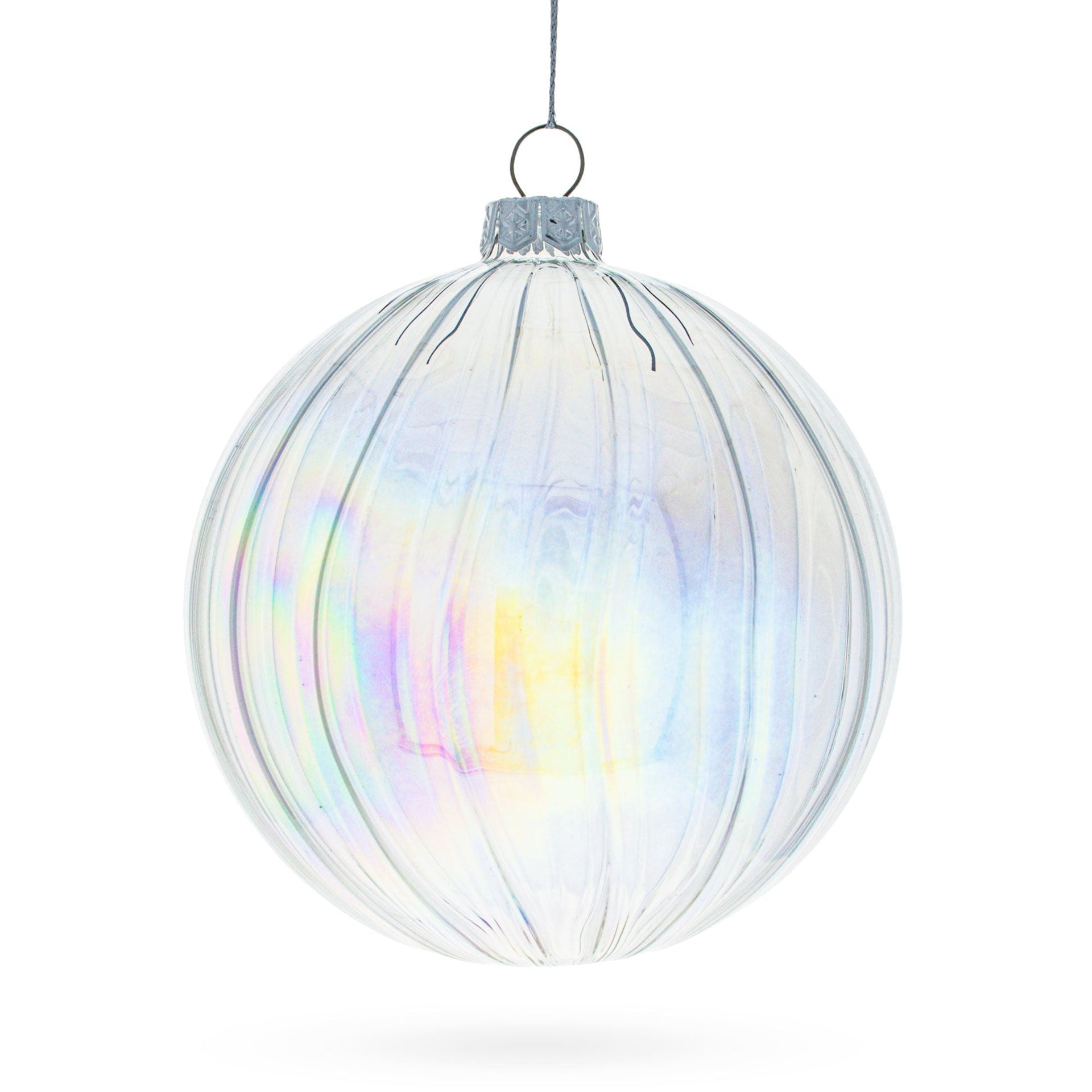 Set of 3 Iridescent Clear Glass Ball Christmas Ornaments 3.6 Inches