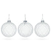 Set of 3 Ribbed Clear Glass Ball Christmas Ornaments 3.5 Inches