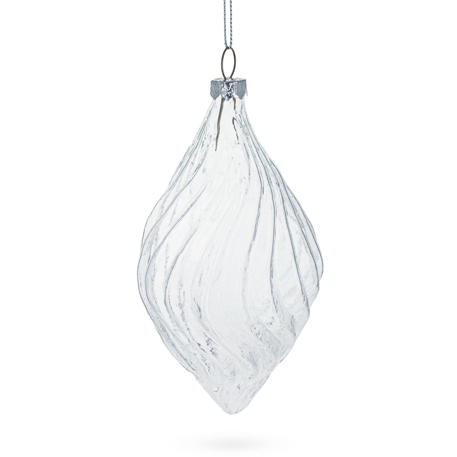 Set of 3 Clear Glass Swirl Christmas Ornaments 5.8 Inches