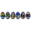 6 Santa with Snowman and Birds Wooden Christmas Ornaments 2.25 Inches