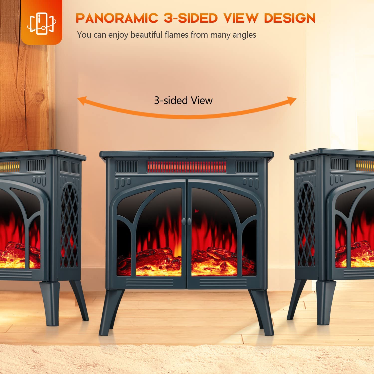 25 Inches 3D Infrared Free Standing Electric Fireplace Stove S230B