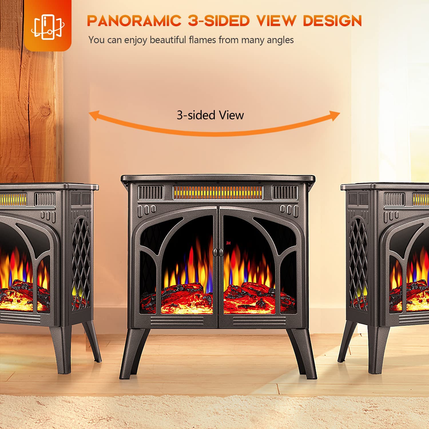25 Inches 3D Infrared Free Standing Electric Fireplace Stove S230B