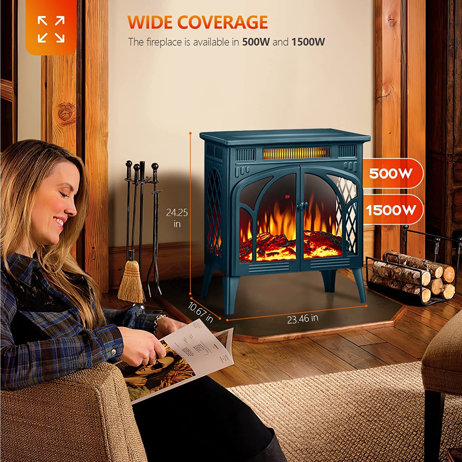 25 Inches 3D Infrared Free Standing Electric Fireplace Stove S230B