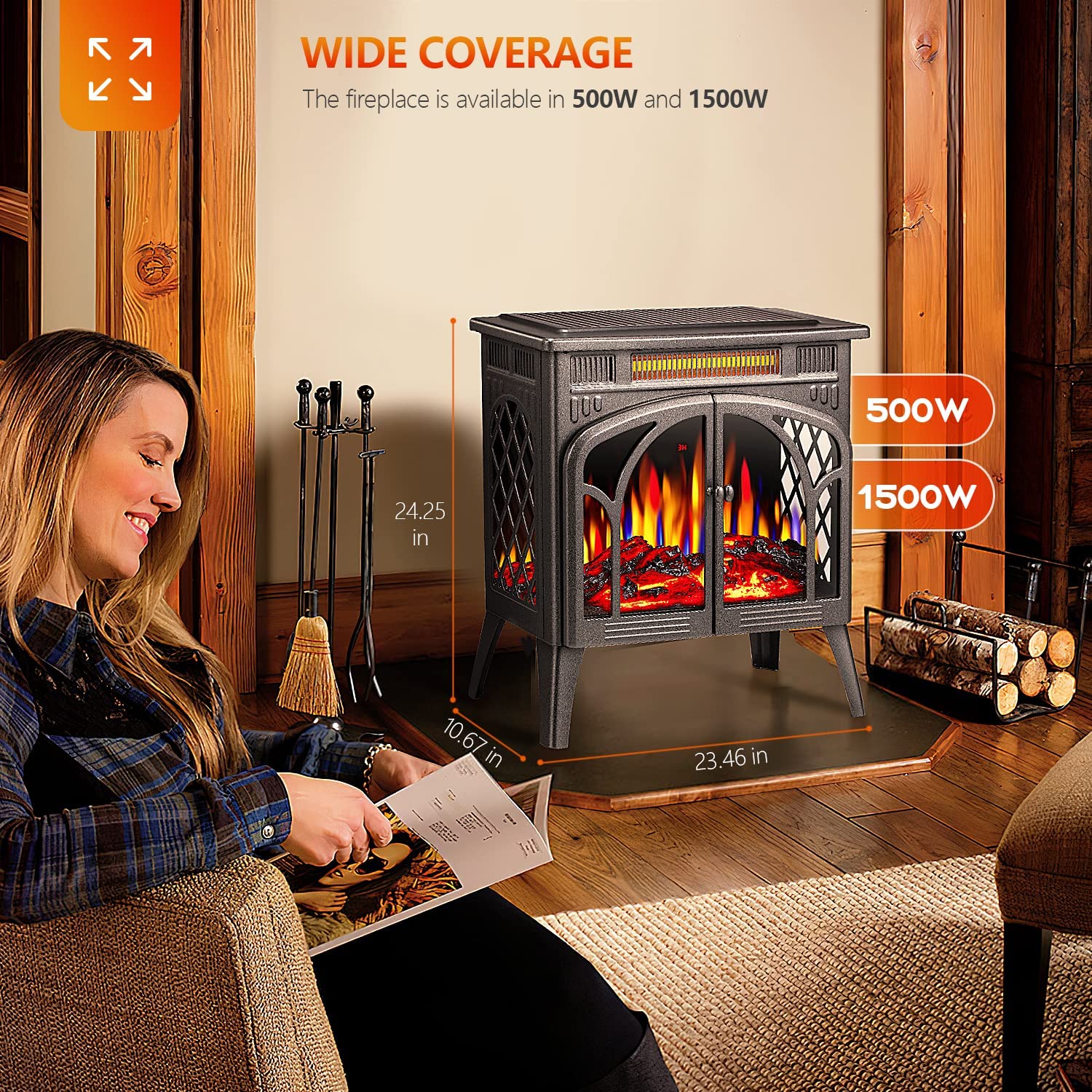 25 Inches 3D Infrared Free Standing Electric Fireplace Stove S230B