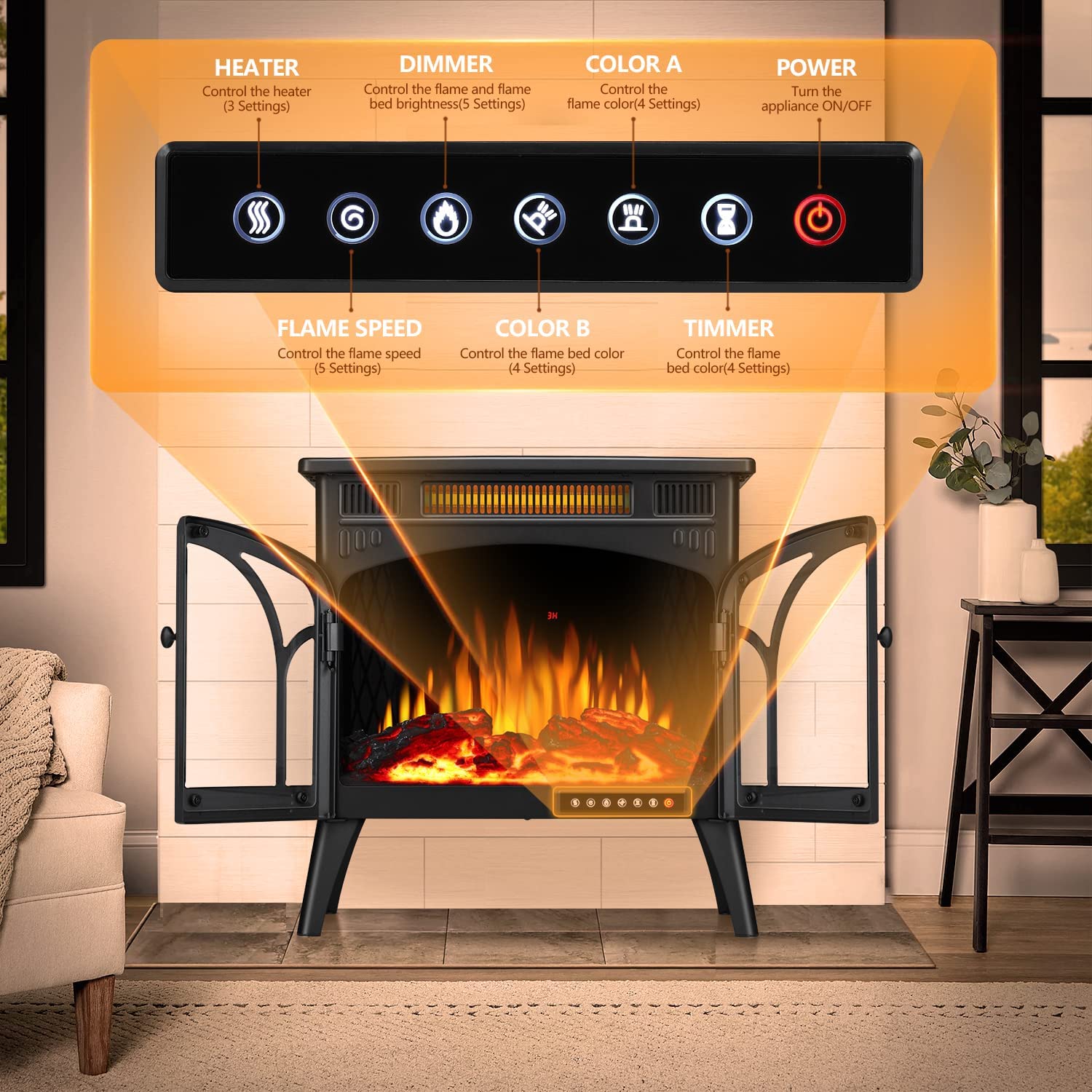 25 Inches 3D Infrared Free Standing Electric Fireplace Stove S230B