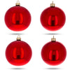 Set of 4 Glossy Red Glass Ball Christmas Ornaments 4 Inches