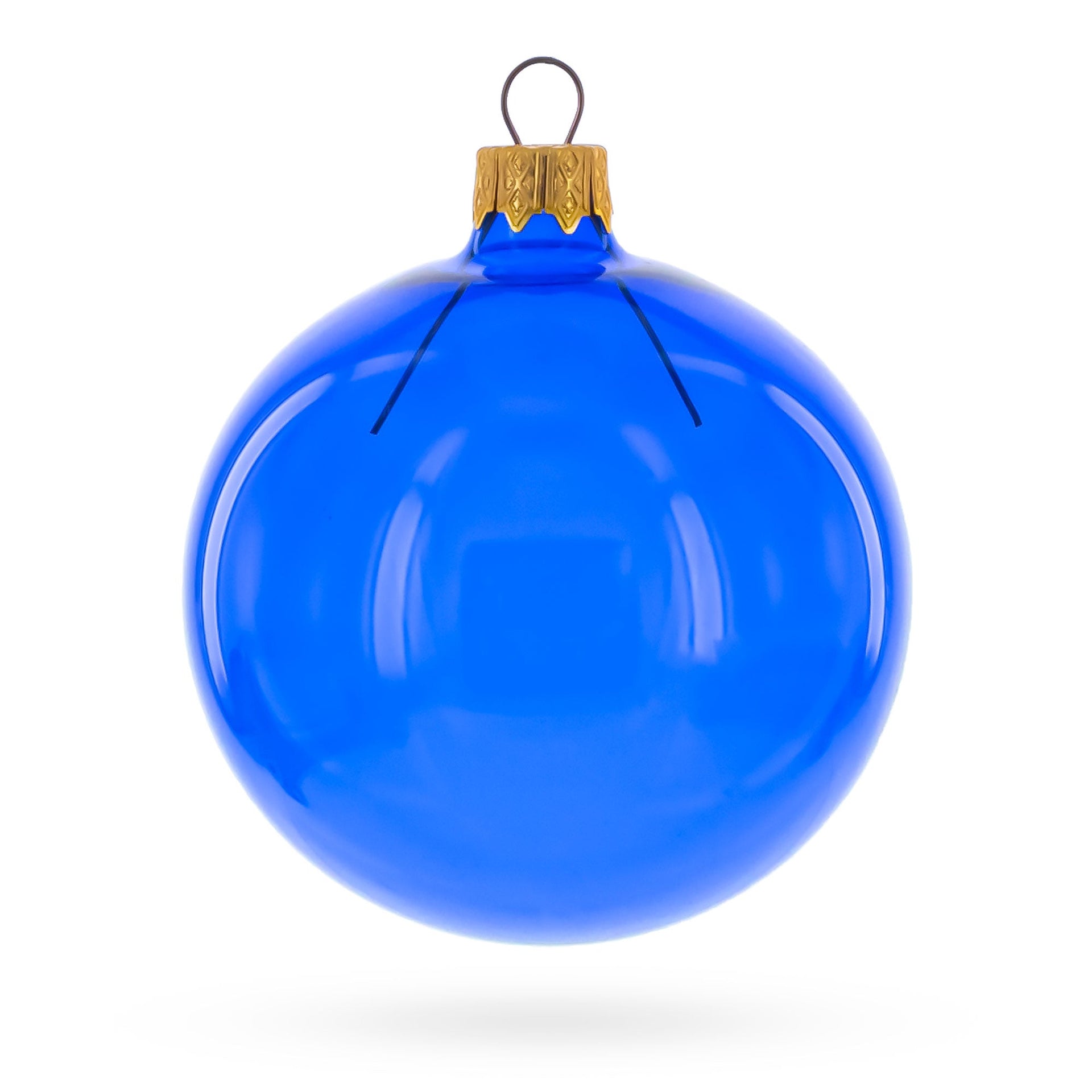 Set of 6 Translucent Glossy Blue Glass Ball Christmas Ornaments 3.25 Inches
