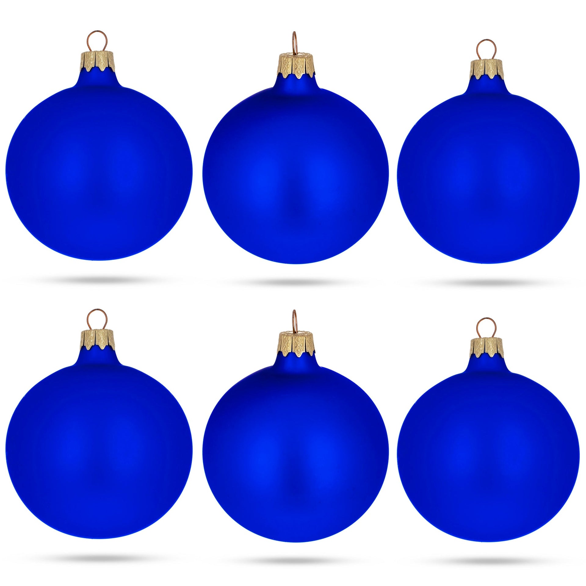 Set of 6 Blue Matte Glass Ball Christmas Ornaments 3.25 Inches