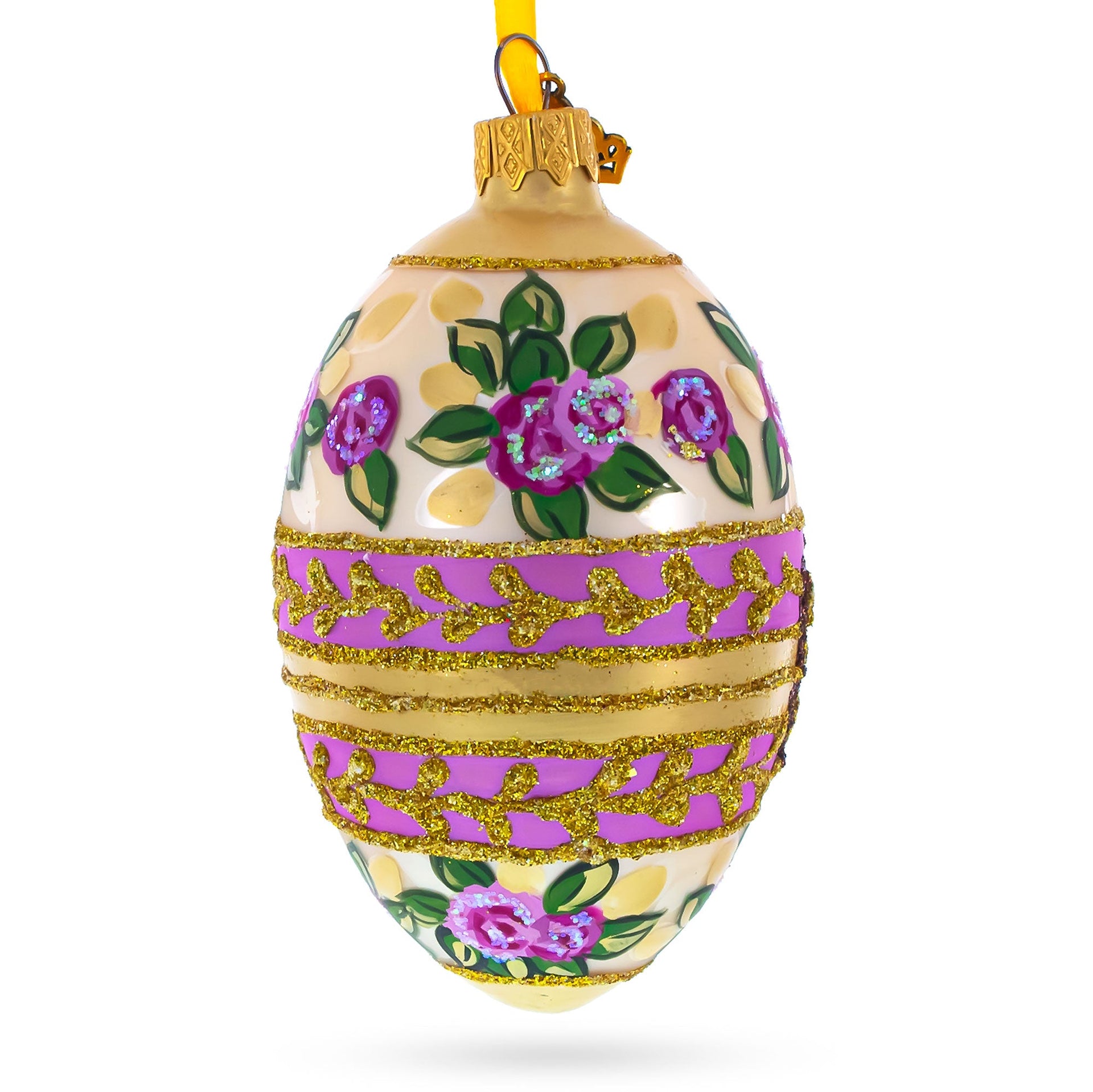 Bee and Roses Glass Egg Ornaments 4 Inches