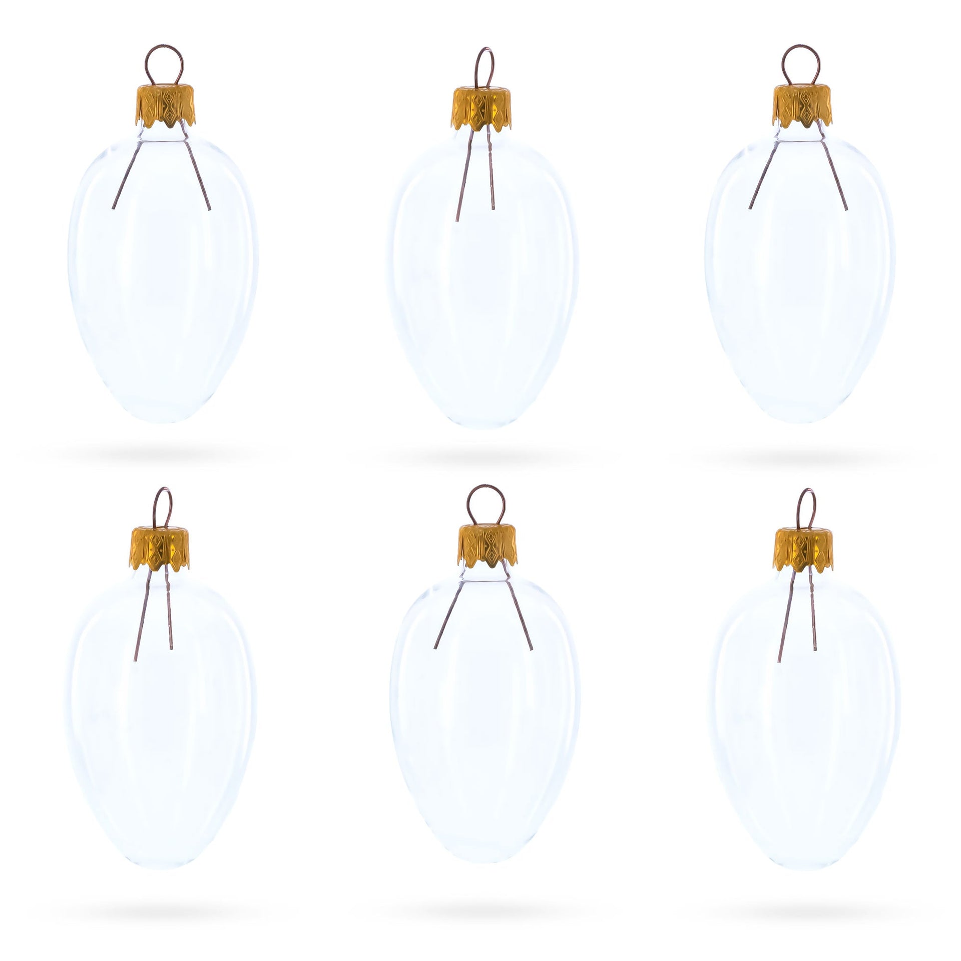 Set of 6 Clear Mini Glass Egg Ornaments 2.9 Inches