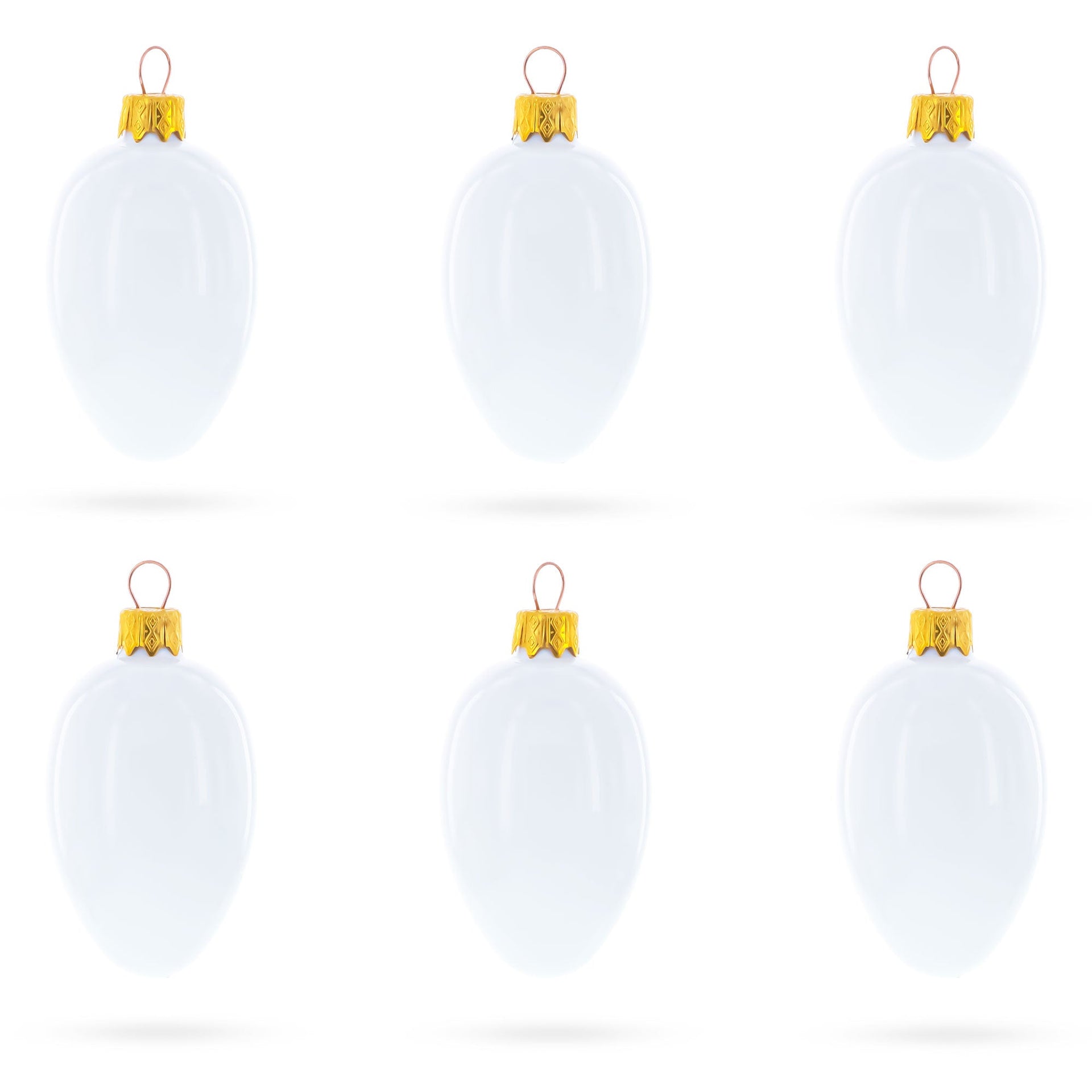 Set of 6 Glossy White Mini Glass Egg Ornaments 2.9 Inches