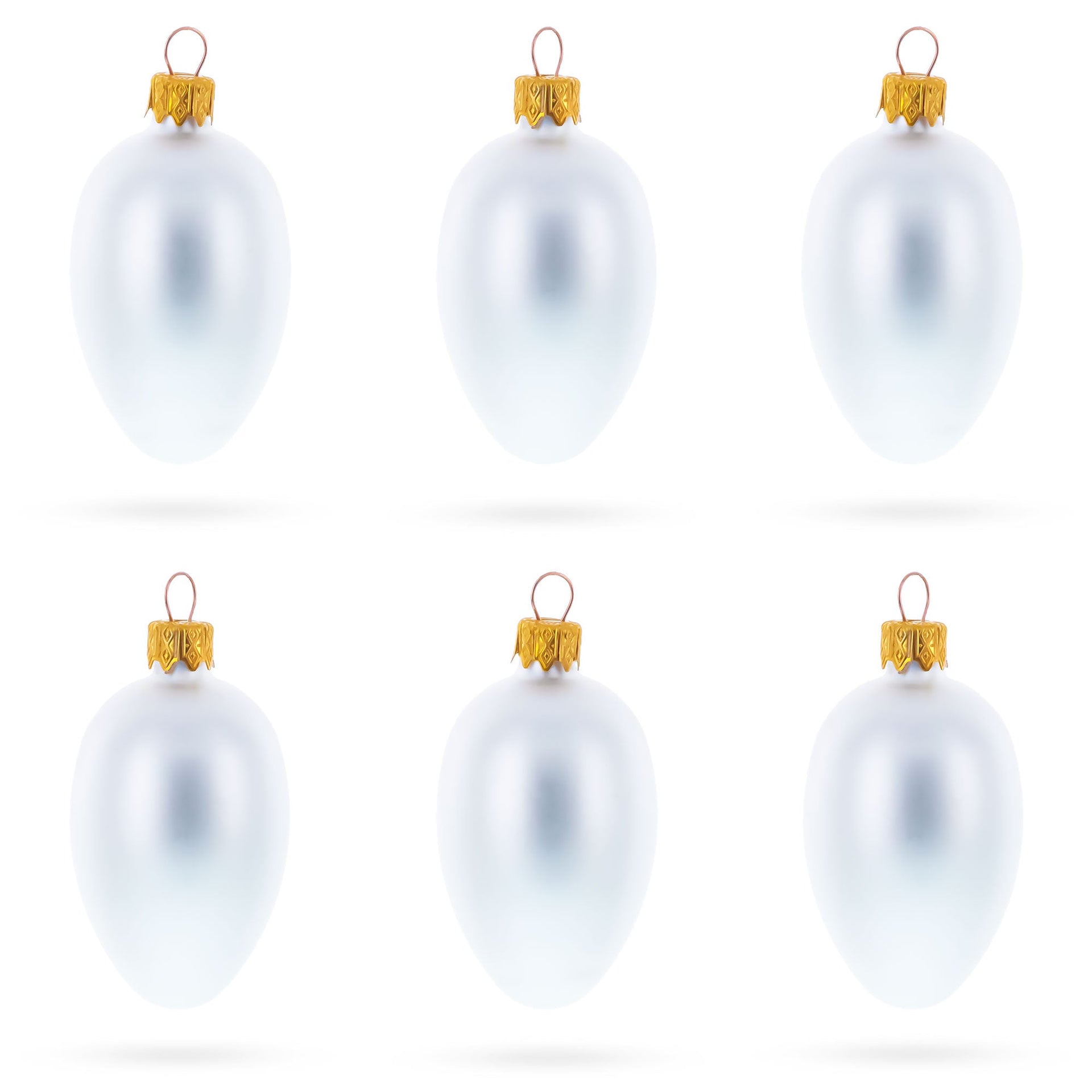 Set of 6 Matte White Mini Glass Egg Ornaments 2.9 Inches